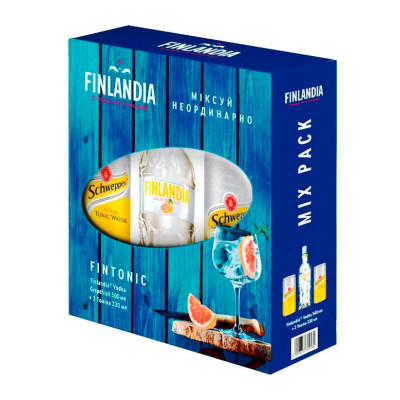 Водка Finlandia Grapefruit 0.5 л 37.5% + Schweppes 0.5 л х 2, 5099873709184, Finlandia