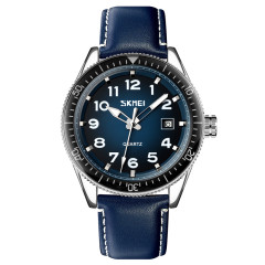 Skmei 9232LSIBU Silver-Blue-Leather Strap