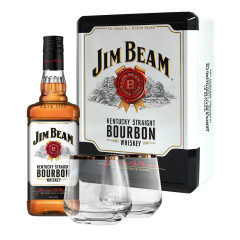Виски Jim Beam White 4 года выдержки 0.7 л 40% + 2 бокала в железной коробке