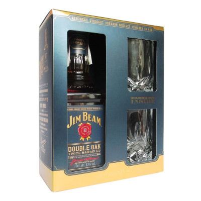 Виски Jim Beam Double Oak 4 - 5 лет выдержки 0.7 л 43% + 2 бокала, 5060045586919, Jim Beam