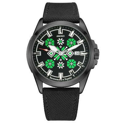 Часы наручные Awarder Embroidery Black-Green Black Automatic 10ATM, 1202-0010