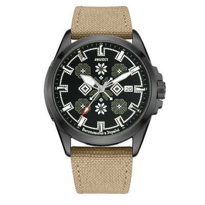 Годинник наручний Awarder Embroidery Black-Army Green Khaki Automatic 10ATM, 1202-0036