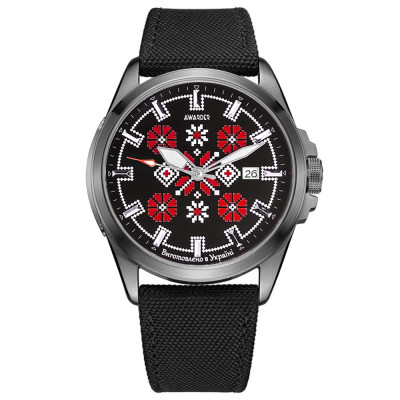 Годинник наручний Awarder Embroidery Silver-Red Black Automatic 10ATM, 1202-0002