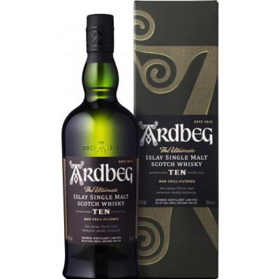 Виски Ardbeg 10 лет выдержки 0.7 л 46% в подарочной упаковке, 5010494195286, Ardbeg