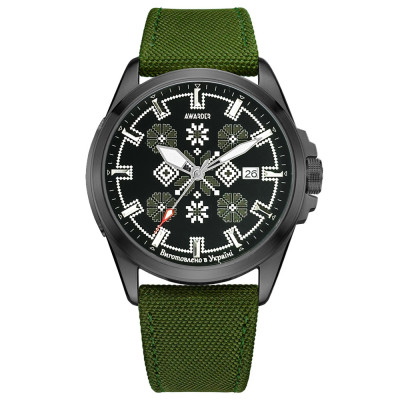 Годинник наручний Awarder Embroidery Black-Army Green Green Automatic 10ATM, 1202-0024