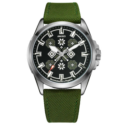 Годинник наручний Awarder Embroidery Silver-Army Green Green Battery 10ATM, 1202-0017