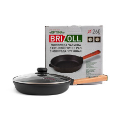 Сковорода чугунная Brizoll Optima 260х40 мм с крышкой