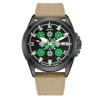 Годинник наручний Awarder Embroidery Black-Green Khaki Automatic 10ATM, 1202-0034