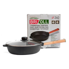 Сковорода чугунная Brizoll Optima 260х60 мм с крышкой 