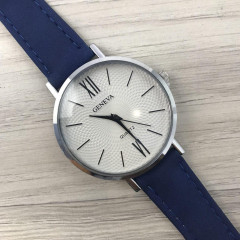Наручний годинник Geneva срібло з цифрами кожзам синій