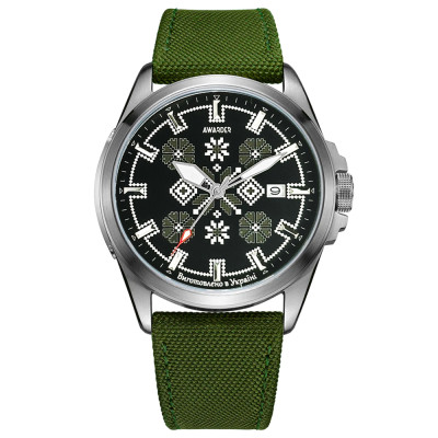 Годинник наручний Awarder Embroidery Silver-Army Green Green Automatic 10ATM, 1202-0018