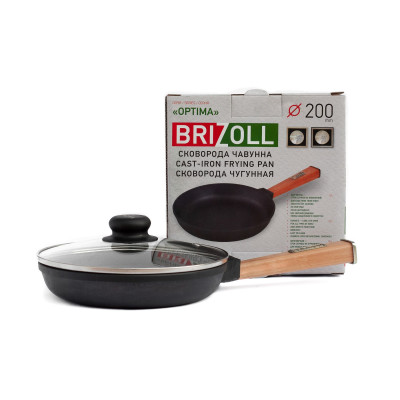Сковорода чугунная Brizoll Optima 200х35 мм с крышкой, 2035О-Р-С-plv