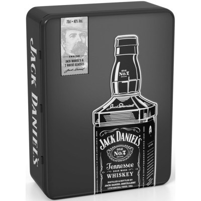 Теннессі Віскі Jack Daniel's 0.7 л в металевій коробці + 2 стакани
