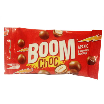 Арахіс BOOM Choc у молочному шоколаді 45 г, 4820005195862, Шоколадная фабрика Millennium