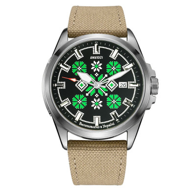 Годинник наручний Awarder Embroidery Silver-Green Khaki Automatic 10ATM, 1202-0028