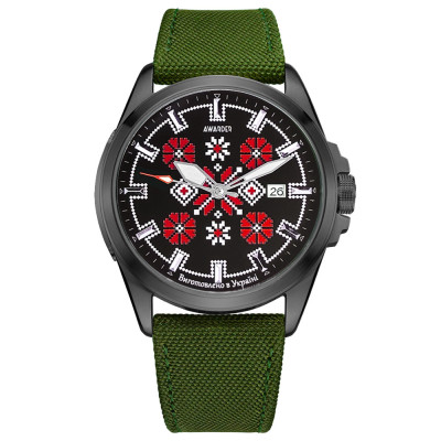 Годинник наручний Awarder Embroidery Black-Red Green Automatic 10ATM, 1202-0020