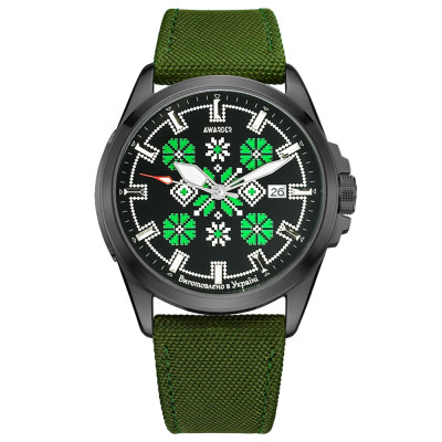 Часы наручные Awarder Embroidery Black-Green Green Automatic 10ATM, 1202-0022