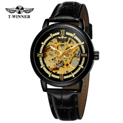 Forsining 8173 All Black-Gold Leather, 1059-0220