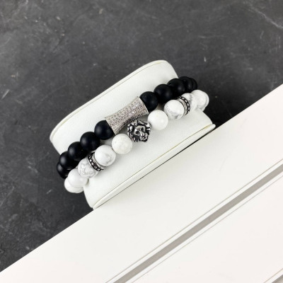 2B Rich Bracelet Lion White-Black-Silver, 4010-0026