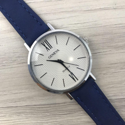 Наручний годинник Geneva срібло з цифрами кожзам синій, 1010-0258,