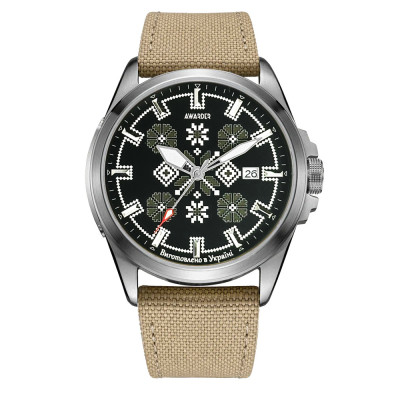 Часы наручные Awarder Embroidery Silver-Army Green Khaki Automatic 10ATM, 1202-0030