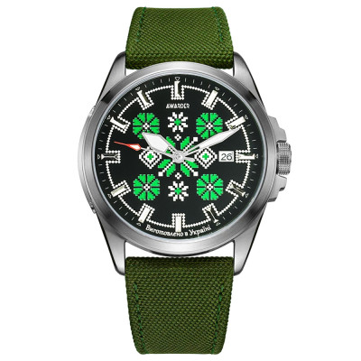 Годинник наручний Awarder Embroidery Silver-Green Green Automatic 10ATM, 1202-0016