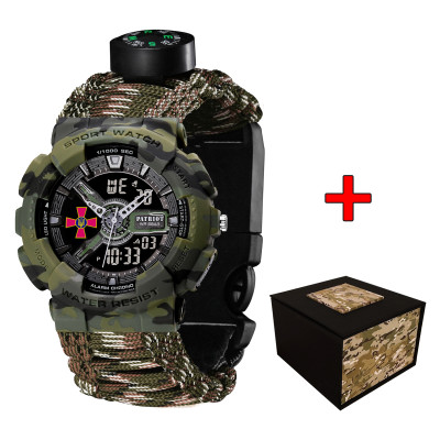 Годинник наручний Patriot 005CMGRSU ЗСУ Зелений камуфляж Паракордовий ремінець Camo Green + Коробка., 1201-0336