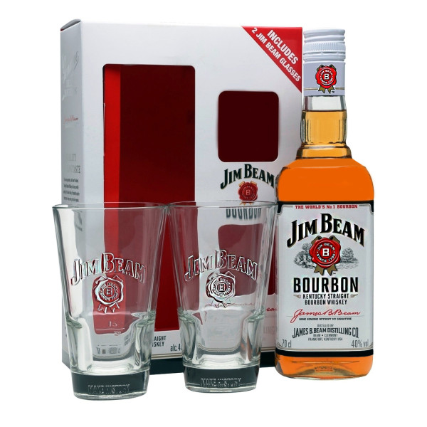 Віскі Jim Beam White 4 роки витримки 0.7 л в коробці з 2 келихами, 5060045585714, Jim Beam