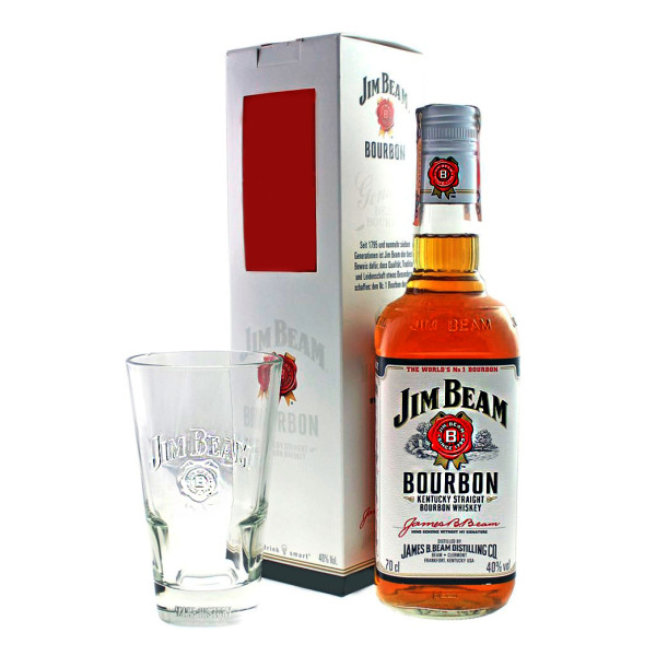 Виски Jim Beam White 4 года выдержки 0.7 л в коробке с бокалом, 5060045585998, Jim Beam