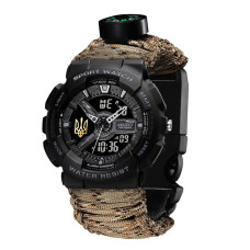 Годинник наручний Awarder 005P Тризуб золото Чорний Паракордовий ремінець Desert Camo + Коробка