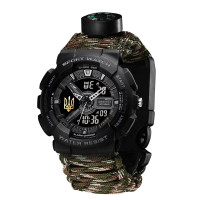 Годинник наручний Awarder 005P Тризуб золото Чорний Паракордовий ремінець Camo Green + Коробка