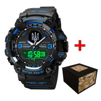 Годинник наручний Awarder 001BUUASI Тризуб срібло Чорні з синім + Коробка.