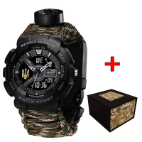 Годинник наручний Awarder 005P Тризуб золото Чорний Паракордовий ремінець Camo Green + Коробка
