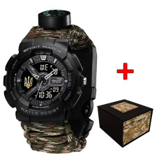 Годинник наручний Awarder 005P Тризуб золото Чорний Паракордовий ремінець Camo Green + Коробка