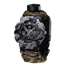 Годинник наручний Awarder 005 Тризуб срібло Сірий камуфляж Паракордовий ремінець Camo Green + Коробк