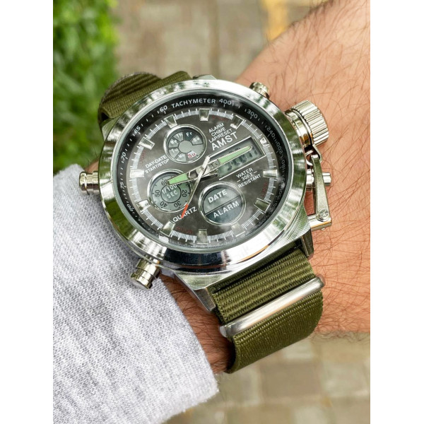 Наручний годинник AMST с Silver-Black Green Wristband