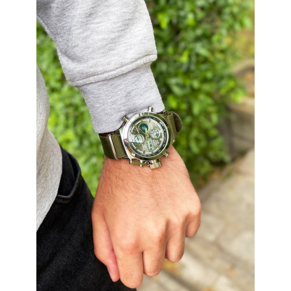 Наручний годинник AMST с Silver-Black Green Wristband