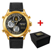 Годинник наручний Awarder 017GDBK Тризуб золото Gold-Black.