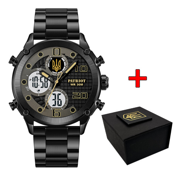 Годинник наручний Awarder 017 Тризуб Золото Black-Black-White Steel