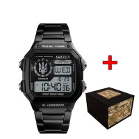 Годинник наручний Awarder 011SIUASI Тризуб срібло Чорні + Коробка