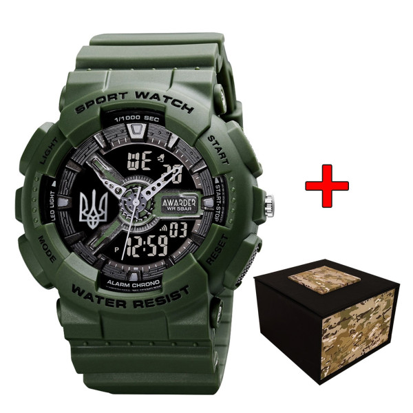 Годинник наручний Awarder 005 Тризуб срібло Army Green + Коробка