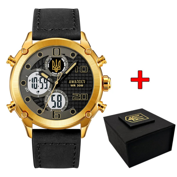 Годинник наручний Awarder 017 Тризуб золото Gold-Black.