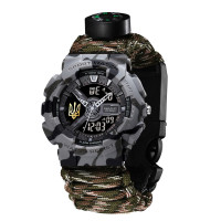 Годинник наручний Awarder 005 Тризуб золото Сірий камуфляж Паракордовий ремінець Camo Green+Коробка