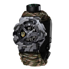 Годинник наручний Awarder 005 Тризуб золото Сірий камуфляж Паракордовий ремінець Camo Green+Коробка