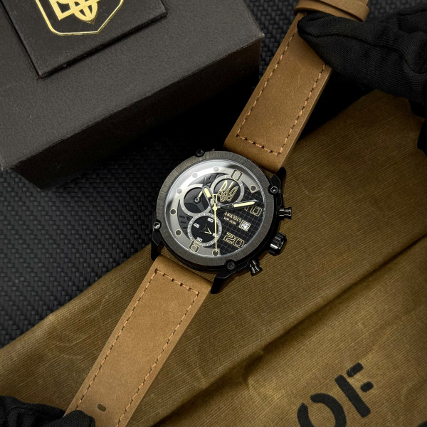 Годинник наручний Awarder 016 Тризуб золото  Black-Brown