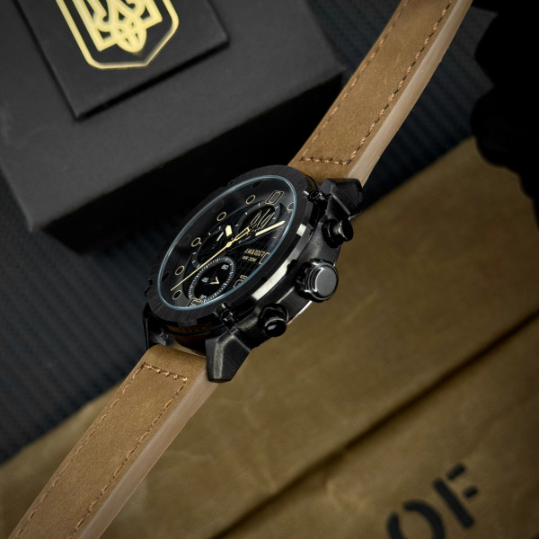 Годинник наручний Awarder 016 Тризуб золото  Black-Brown