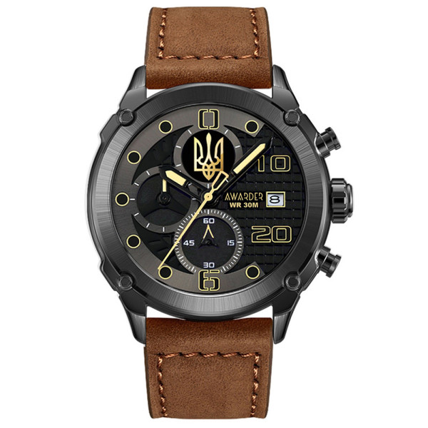 Годинник наручний Awarder 016 Тризуб золото  Black-Brown