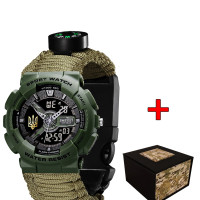 Годинник наручний Awarder 005P Тризуб золото Army Green Паракордовий ремінець Army Green + Коробка.