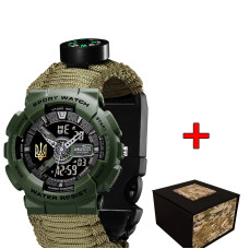 Годинник наручний Awarder 005P Тризуб золото Army Green Паракордовий ремінець Army Green + Коробка.