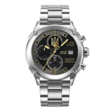 Годинник наручний Awarder 016 Тризуб золото Silver-Black Steel